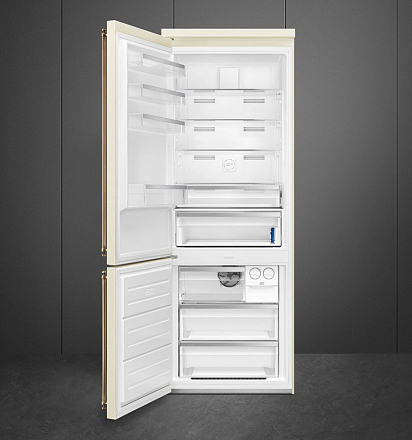 SMEG FA8005LPO5 Отдельностоящий холодильник, 70 см, петли слева, кремовый, фурнитура латунная